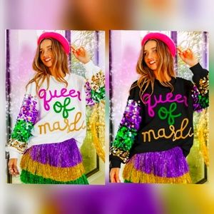 WHITE Bibi Mardi Gras sweater - Queen of Mardi.